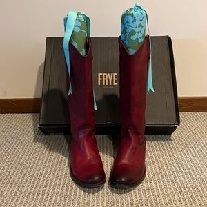 Frye Melissa Button Leather Boots 9M, Burgundy, Like New